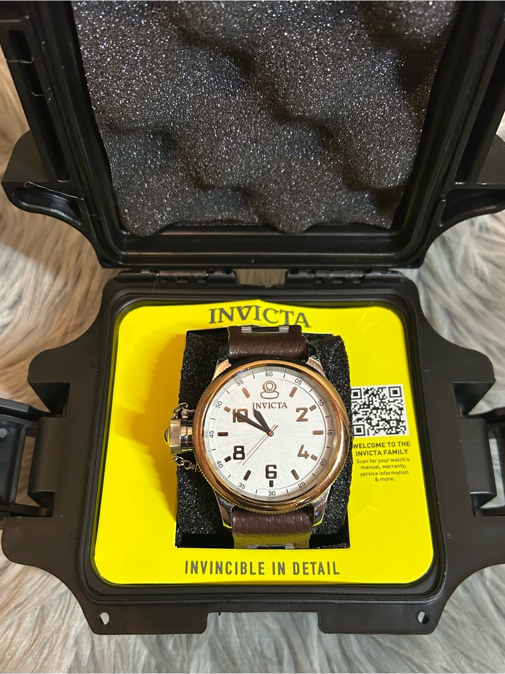 Invicta Russian Diver 1959Men's Brown Leather Strap Watch with White Dial.